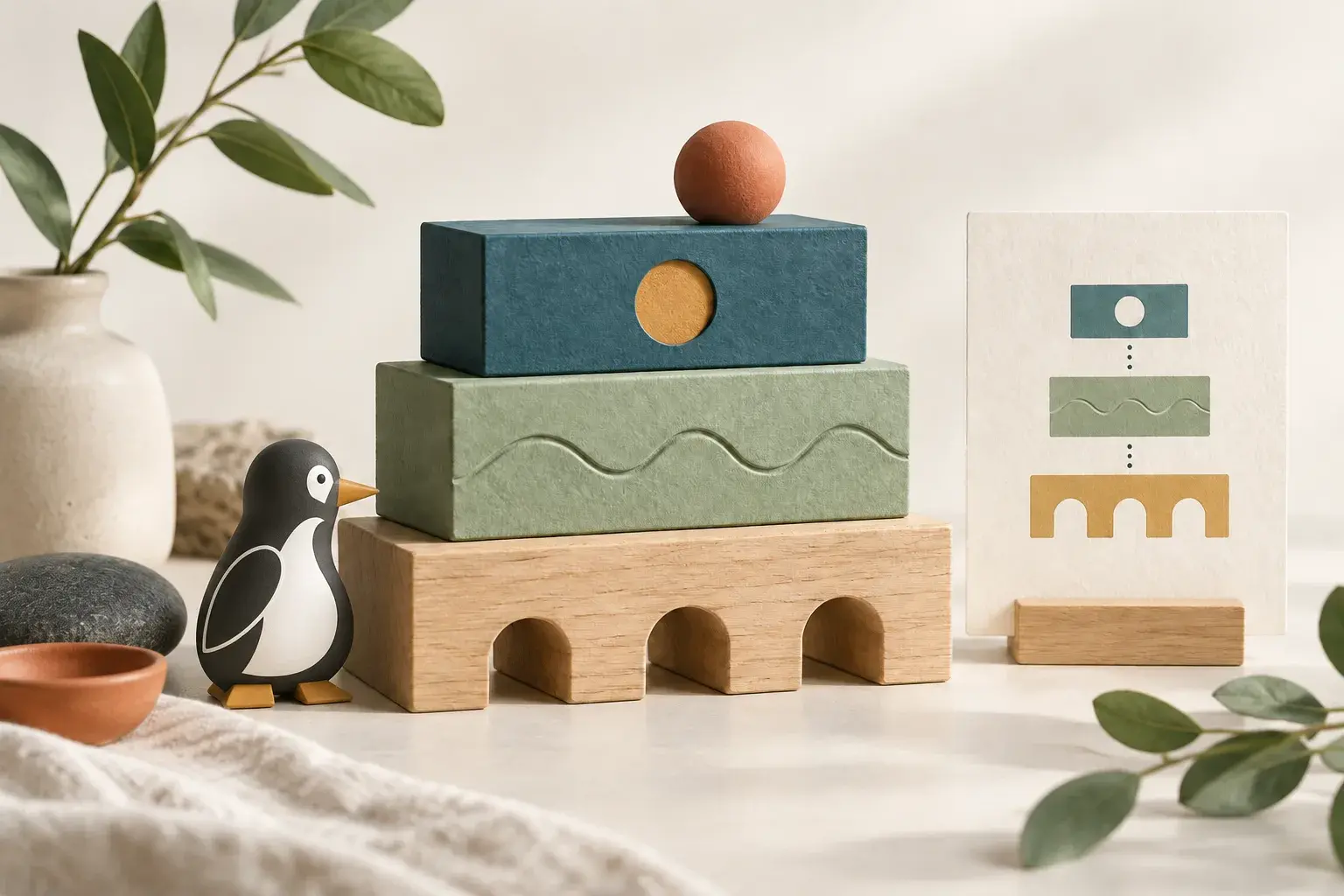 PenguinKit mascot beside modular foundation blocks and an architecture diagram
